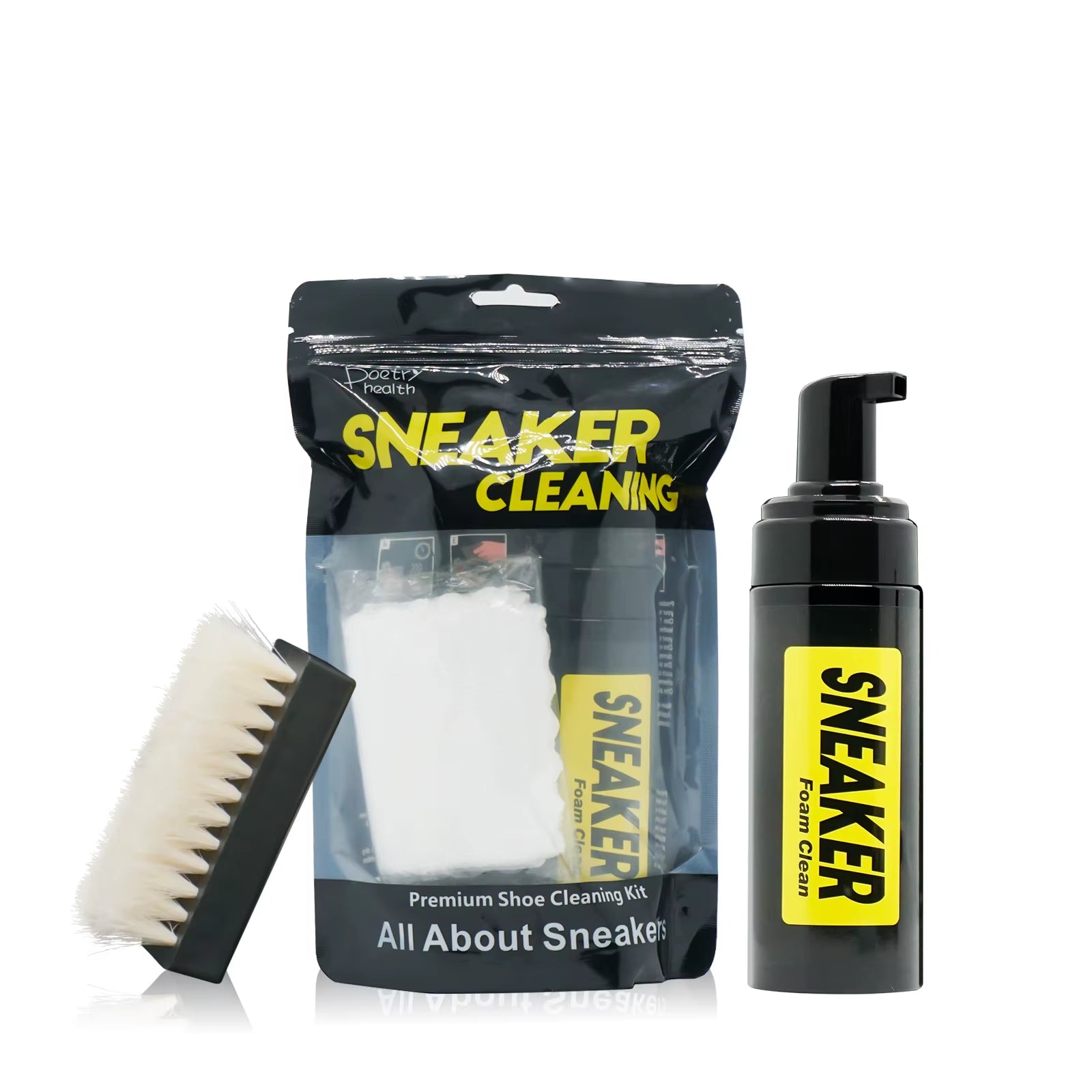 Good Quality 3 in 1 Sneaker Shoe Cleaning Set Foam Cleaner Plastic Brush Cleaning Cloth Shoe Care Cleaning Kit Polish Set