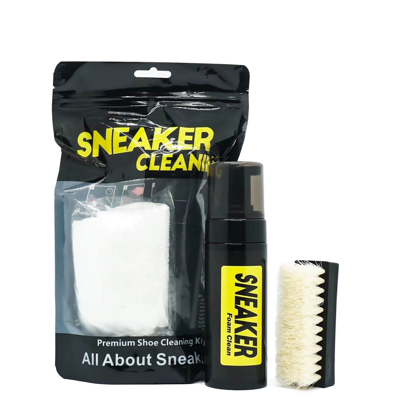 Good Quality 3 in 1 Sneaker Shoe Cleaning Set Foam Cleaner Plastic Brush Cleaning Cloth Shoe Care Cleaning Kit Polish Set